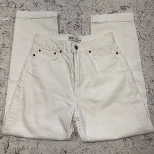 ZARA Raw Hemmed White Jeans